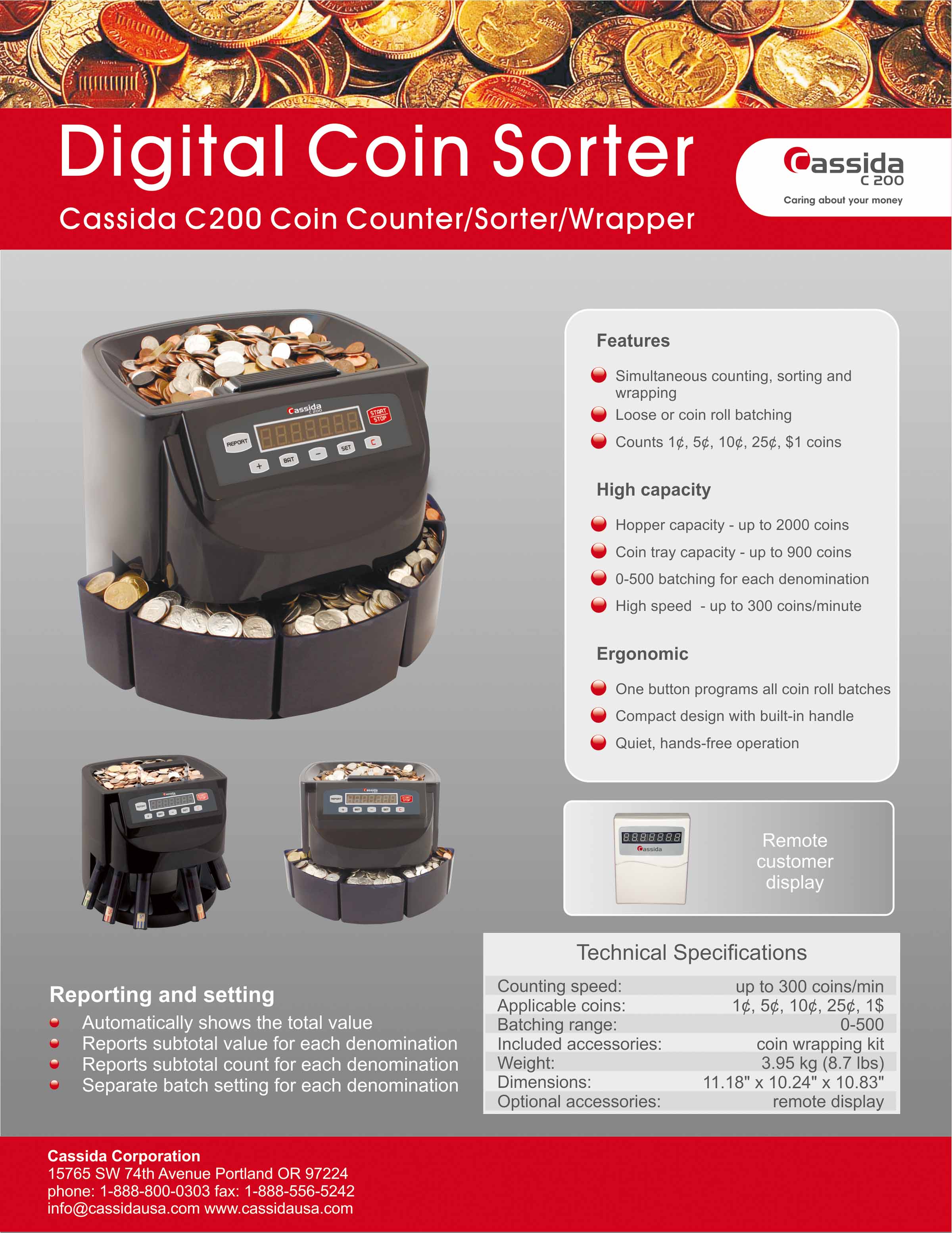 Cassida C200 Coin Counter, Sorter and Wrapper